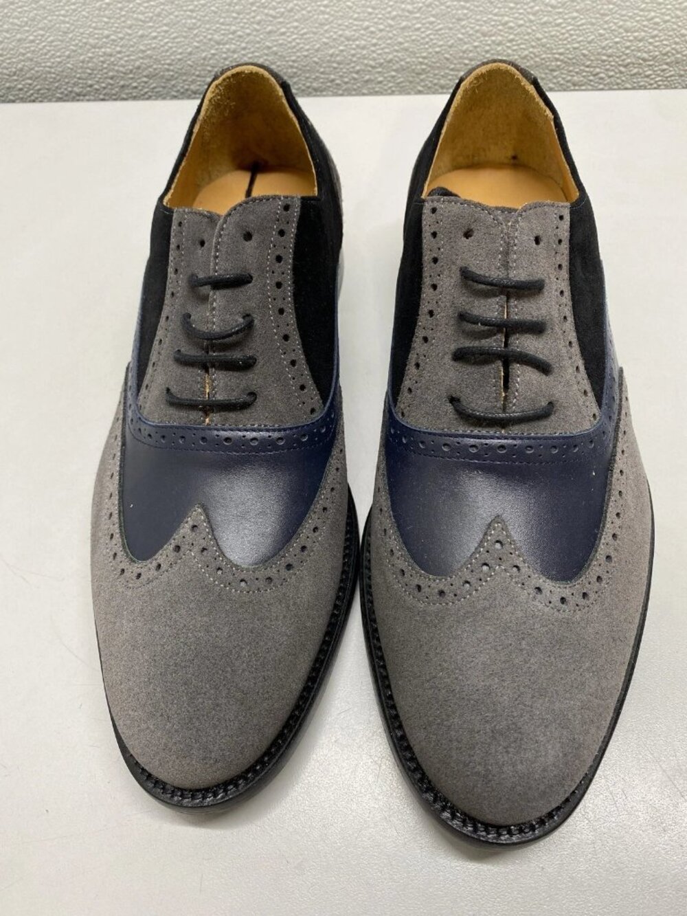 Hockerty Mens Brogue Colorblock Wingtip Leather Shoes Size 9/EU 42 Grey, Multi